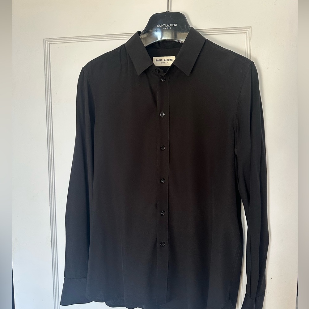 Saint Laurent 100% silk crepe de chine button women down shirt sz:40 YSL